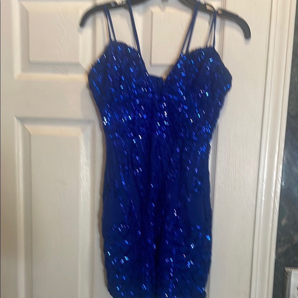 Blue Sequin Mini Dress